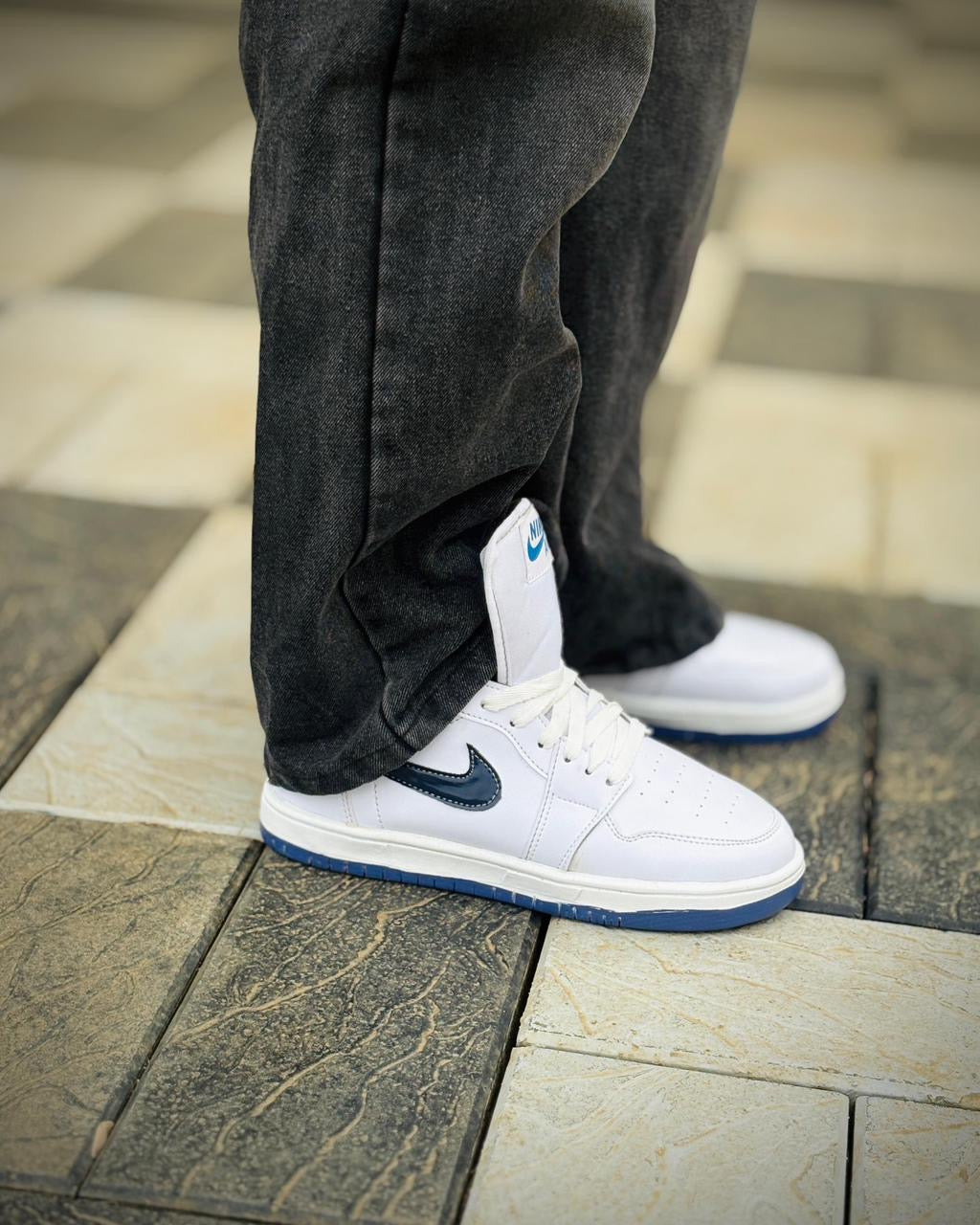 Air-Style High-Top Sneakers – White & Navy Blue